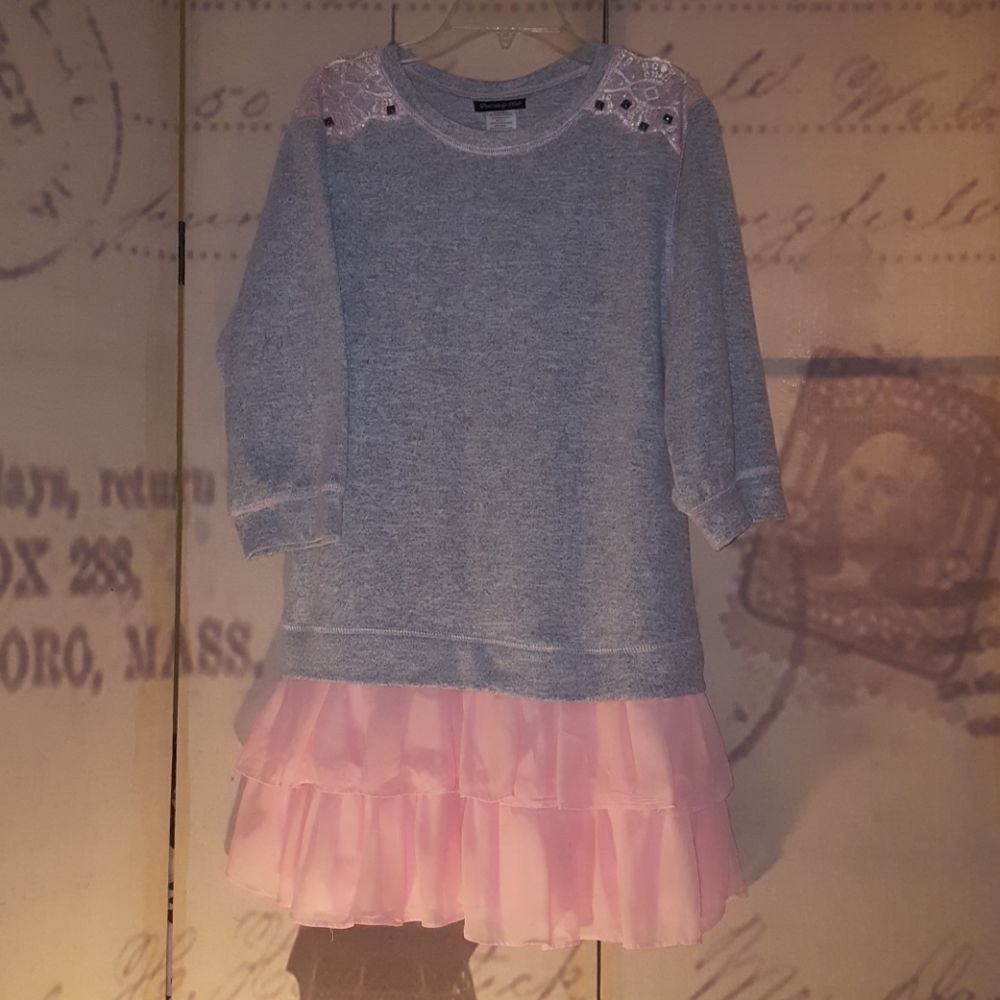 Bedazzled-Lace Sweat-Shirt Ruffled Dress